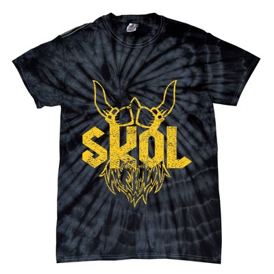 Skol With Helmet And Beard Distressed Tie-Dye T-Shirt