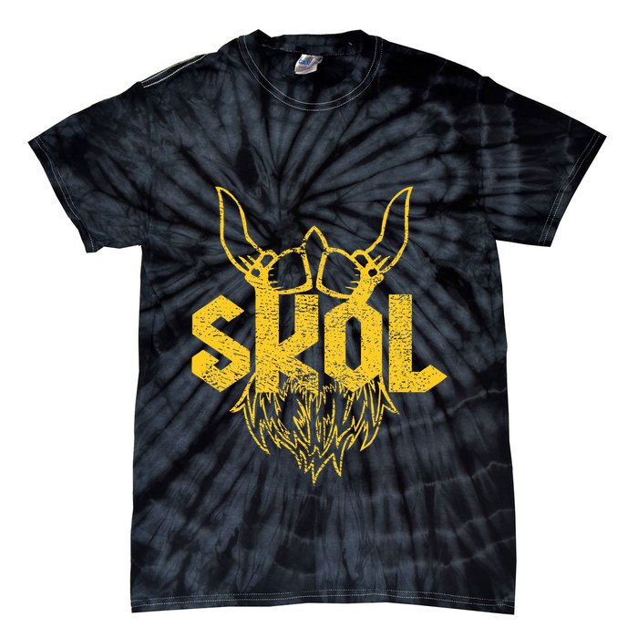Skol With Helmet And Beard Distressed Tie-Dye T-Shirt