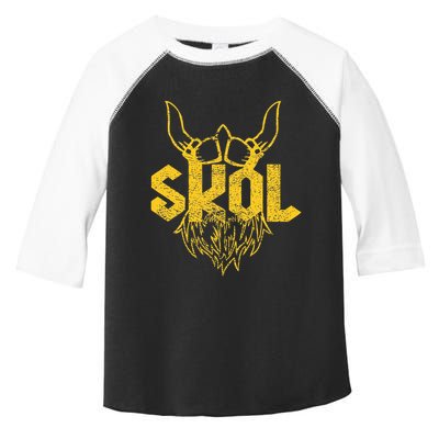 Skol With Helmet And Beard Distressed Toddler Fine Jersey T-Shirt