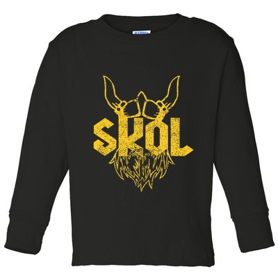 Skol With Helmet And Beard Distressed Toddler Long Sleeve Shirt