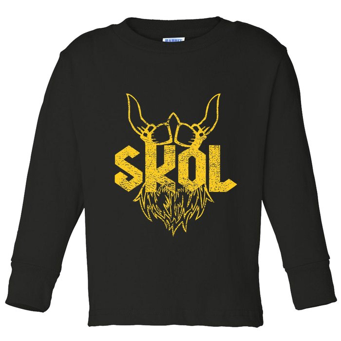 Skol With Helmet And Beard Distressed Toddler Long Sleeve Shirt