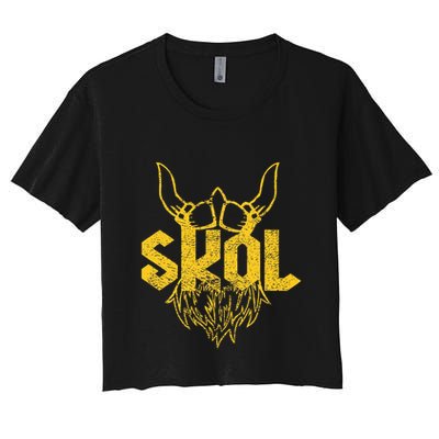 Skol With Helmet And Beard Distressed Crop Top