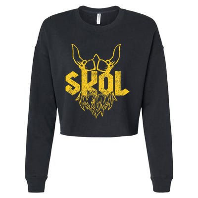 Skol With Helmet And Beard Distressed Cropped Pullover Crew
