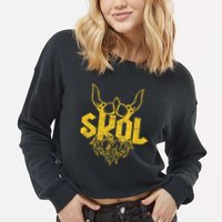 Skol With Helmet And Beard Distressed Cropped Pullover Crew