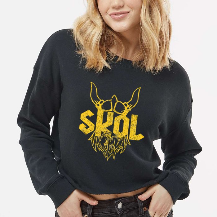 Skol With Helmet And Beard Distressed Cropped Pullover Crew