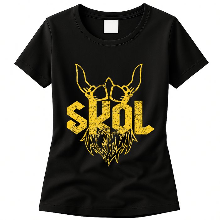 Skol With Helmet And Beard Distressed Womens T-Shirt