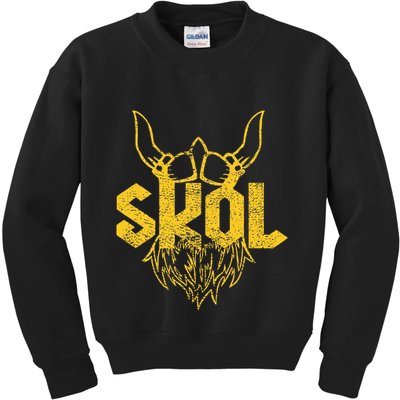 Skol With Helmet And Beard Distressed Kids Sweatshirt