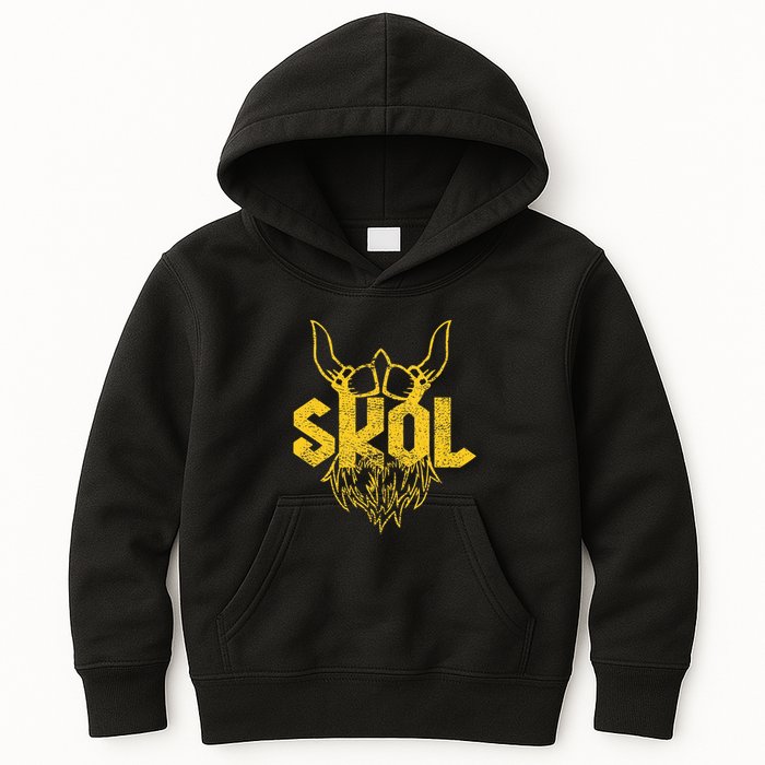 Skol With Helmet And Beard Distressed Kids Hoodie