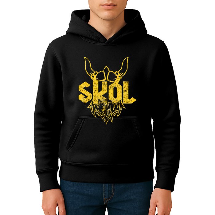 Skol With Helmet And Beard Distressed Kids Hoodie