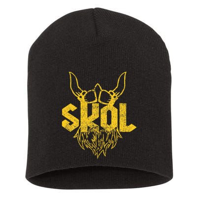 Skol With Helmet And Beard Distressed Short Acrylic Beanie