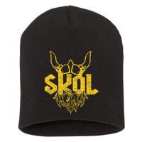 Skol With Helmet And Beard Distressed Short Acrylic Beanie