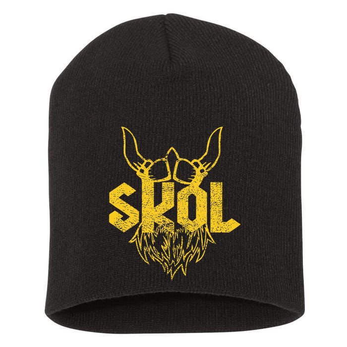 Skol With Helmet And Beard Distressed Short Acrylic Beanie