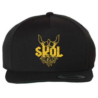 Skol With Helmet And Beard Distressed Wool Snapback Cap
