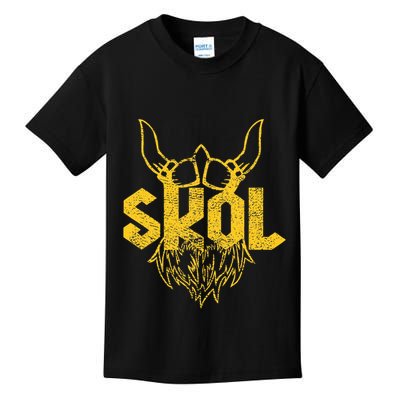 Skol With Helmet And Beard Distressed Kids T-Shirt