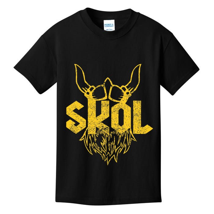 Skol With Helmet And Beard Distressed Kids T-Shirt