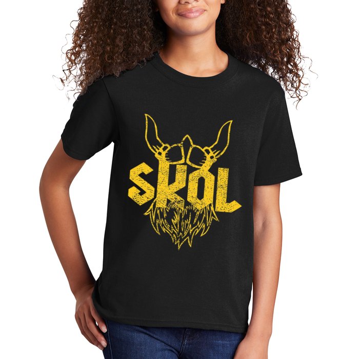Skol With Helmet And Beard Distressed Kids T-Shirt