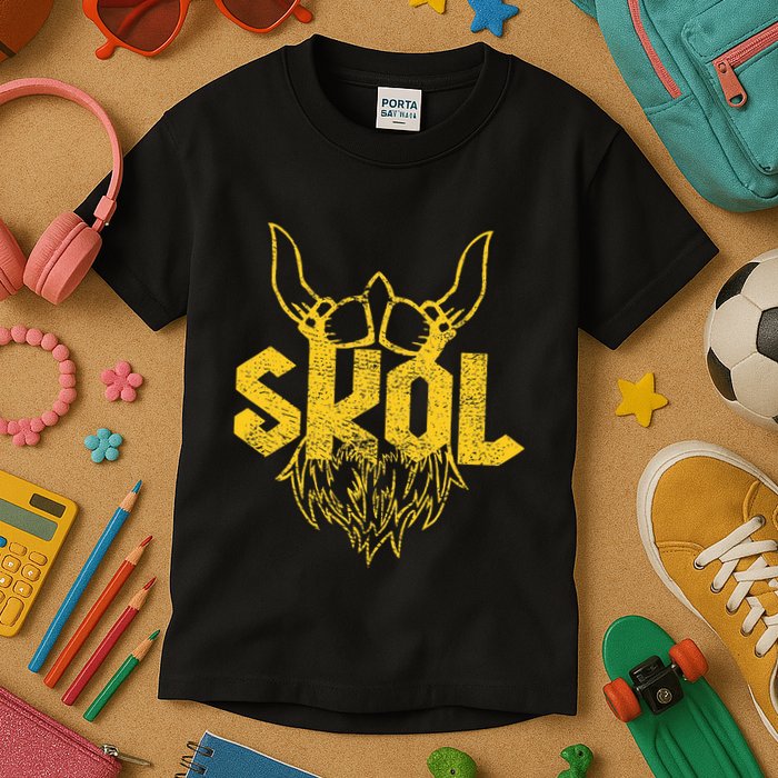 Skol With Helmet And Beard Distressed Kids T-Shirt