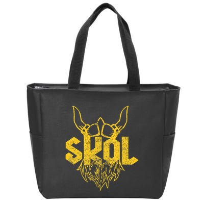 Skol With Helmet And Beard Distressed Zip Tote Bag