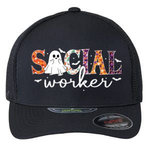 Social Worker Halloween Retro Ghost Halloween Social Worker Flexfit Unipanel Trucker Cap