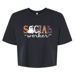 Social Worker Halloween Retro Ghost Halloween Social Worker Bella+Canvas Jersey Crop Tee