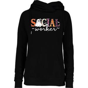 Social Worker Halloween Retro Ghost Halloween Social Worker Womens Funnel Neck Pullover Hood