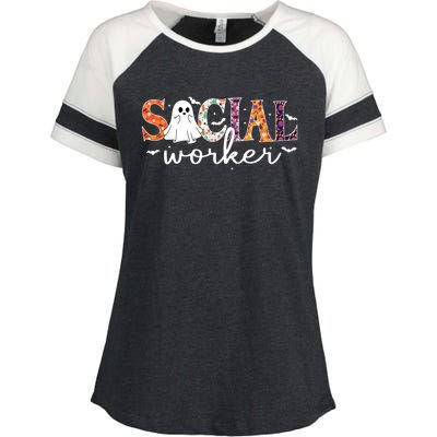 Social Worker Halloween Retro Ghost Halloween Social Worker Enza Ladies Jersey Colorblock Tee