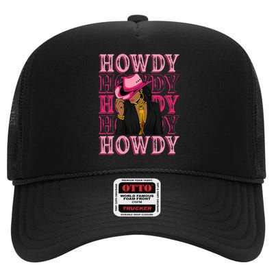 Southern Western Howdy Black Cowgirl African American High Crown Mesh Back Trucker Hat