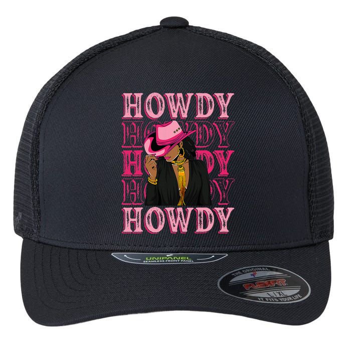 Southern Western Howdy Black Cowgirl African American Flexfit Unipanel Trucker Cap