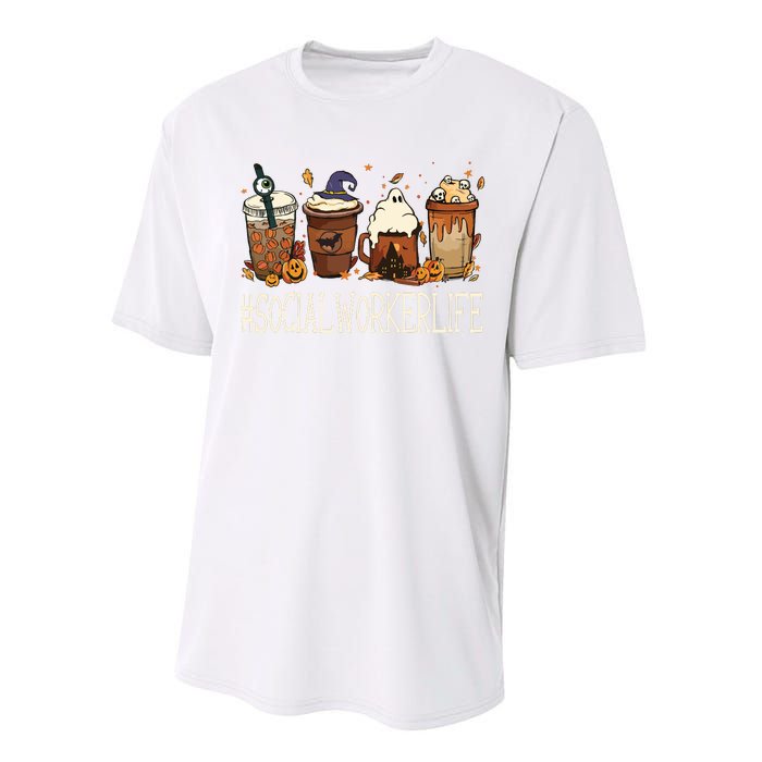 Social Worker Horror Fall Coffee Halloween Pumpkin Autumn Performance Sprint T-Shirt