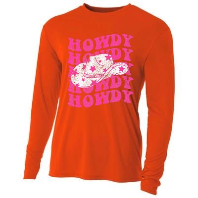 Southern Western Howdy Girl Country Rodeo Pink Cowgirl Retro Cooling Performance Long Sleeve Crew