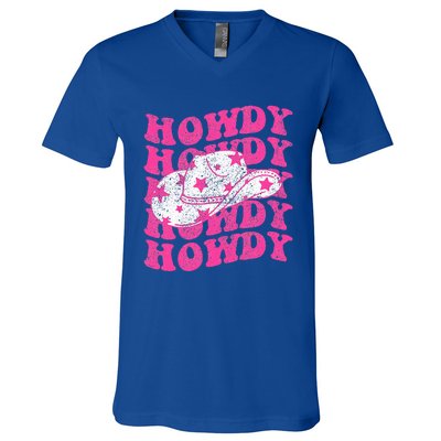 Southern Western Howdy Girl Country Rodeo Pink Cowgirl Retro V-Neck T-Shirt