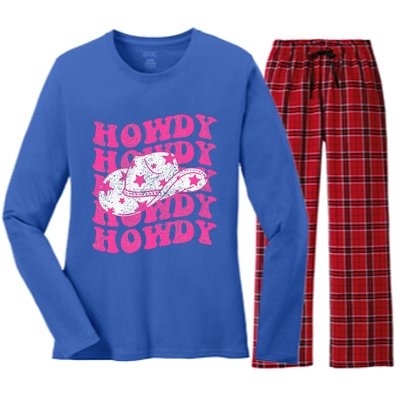 Southern Western Howdy Girl Country Rodeo Pink Cowgirl Retro Women's Long Sleeve Flannel Pajama Set 