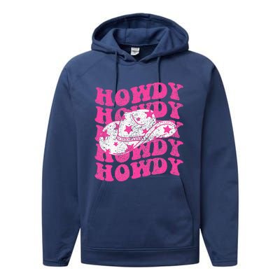 Southern Western Howdy Girl Country Rodeo Pink Cowgirl Retro Performance Fleece Hoodie