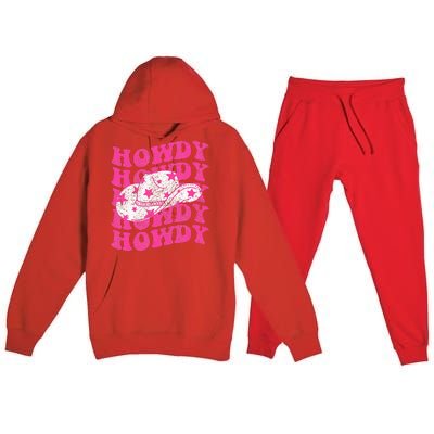 Southern Western Howdy Girl Country Rodeo Pink Cowgirl Retro Premium Hooded Sweatsuit Set