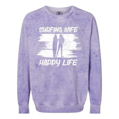 Surfing Wife Happy Life Beach Sup Longboard Summer Surfer Meaningful Gift Colorblast Crewneck Sweatshirt