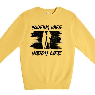 Surfing Wife Happy Life Beach Sup Longboard Summer Surfer Meaningful Gift Premium Crewneck Sweatshirt