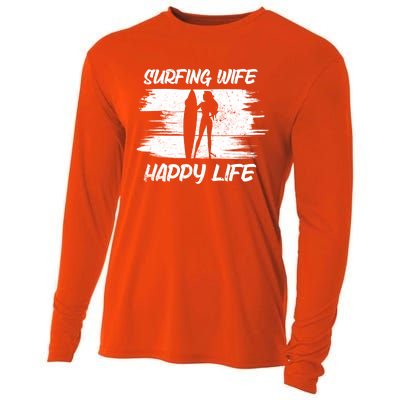 Surfing Wife Happy Life Beach Sup Longboard Summer Surfer Meaningful Gift Cooling Performance Long Sleeve Crew