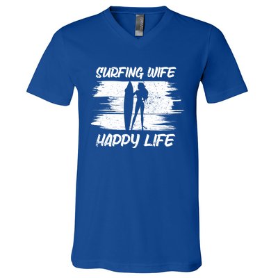 Surfing Wife Happy Life Beach Sup Longboard Summer Surfer Meaningful Gift V-Neck T-Shirt