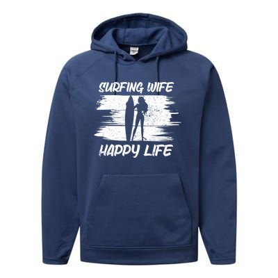 Surfing Wife Happy Life Beach Sup Longboard Summer Surfer Meaningful Gift Performance Fleece Hoodie