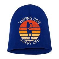 Surfing Wife Happy Life Beach Sup Longboard Summer Surfer Cool Gift Short Acrylic Beanie