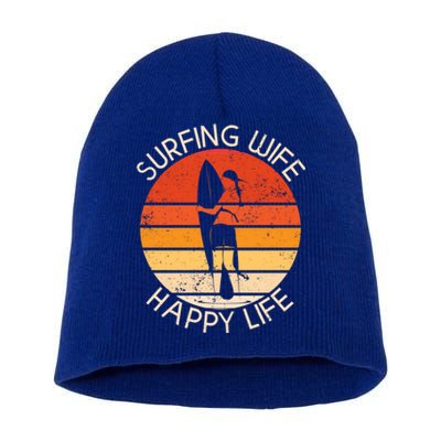 Surfing Wife Happy Life Beach Sup Longboard Summer Surfer Cool Gift Short Acrylic Beanie