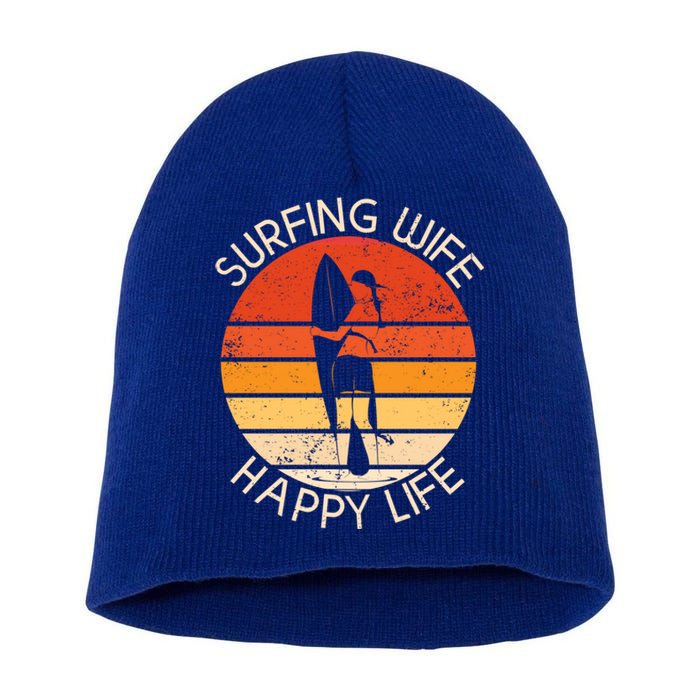 Surfing Wife Happy Life Beach Sup Longboard Summer Surfer Cool Gift Short Acrylic Beanie