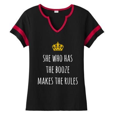 She Who Has The Booze Makes The Rules Funny Bartender Gift Ladies Halftime Notch Neck Tee