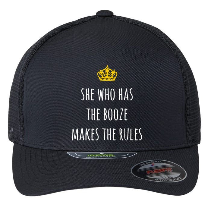 She Who Has The Booze Makes The Rules Funny Bartender Gift Flexfit Unipanel Trucker Cap