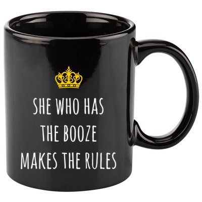 She Who Has The Booze Makes The Rules Funny Bartender Gift 11oz C Handle Ceramic Mug
