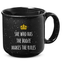 She Who Has The Booze Makes The Rules Funny Bartender Gift 15oz Campfire Ceramic Mug