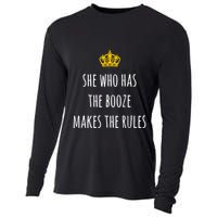 She Who Has The Booze Makes The Rules Funny Bartender Gift Cooling Performance Long Sleeve Crew