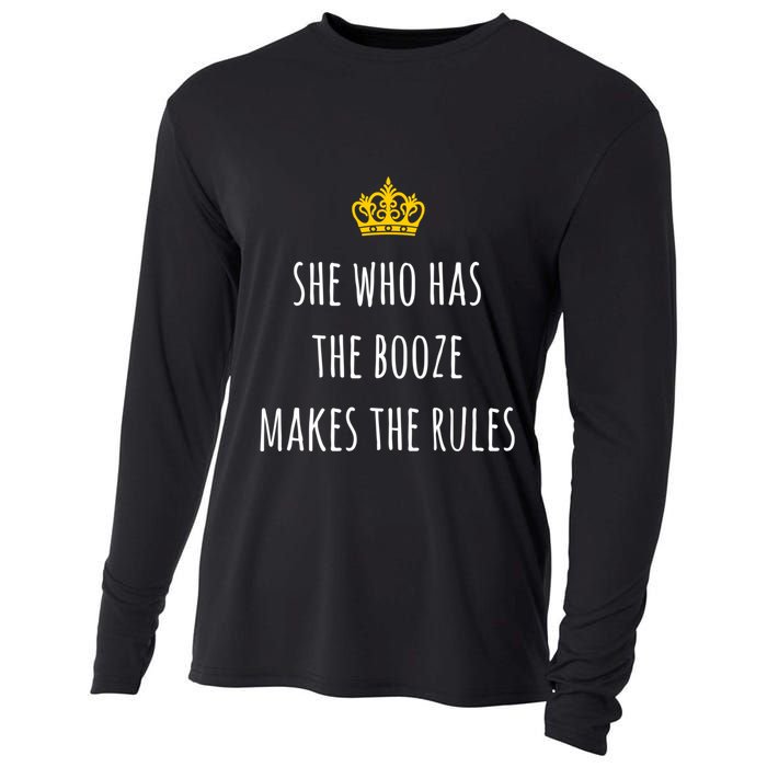 She Who Has The Booze Makes The Rules Funny Bartender Gift Cooling Performance Long Sleeve Crew