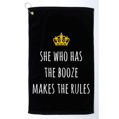 She Who Has The Booze Makes The Rules Funny Bartender Gift Golf Towel