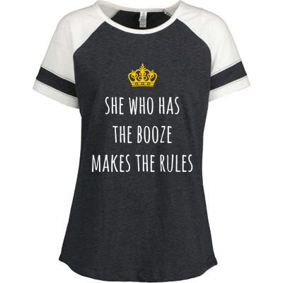 She Who Has The Booze Makes The Rules Funny Bartender Gift Enza Ladies Jersey Colorblock Tee